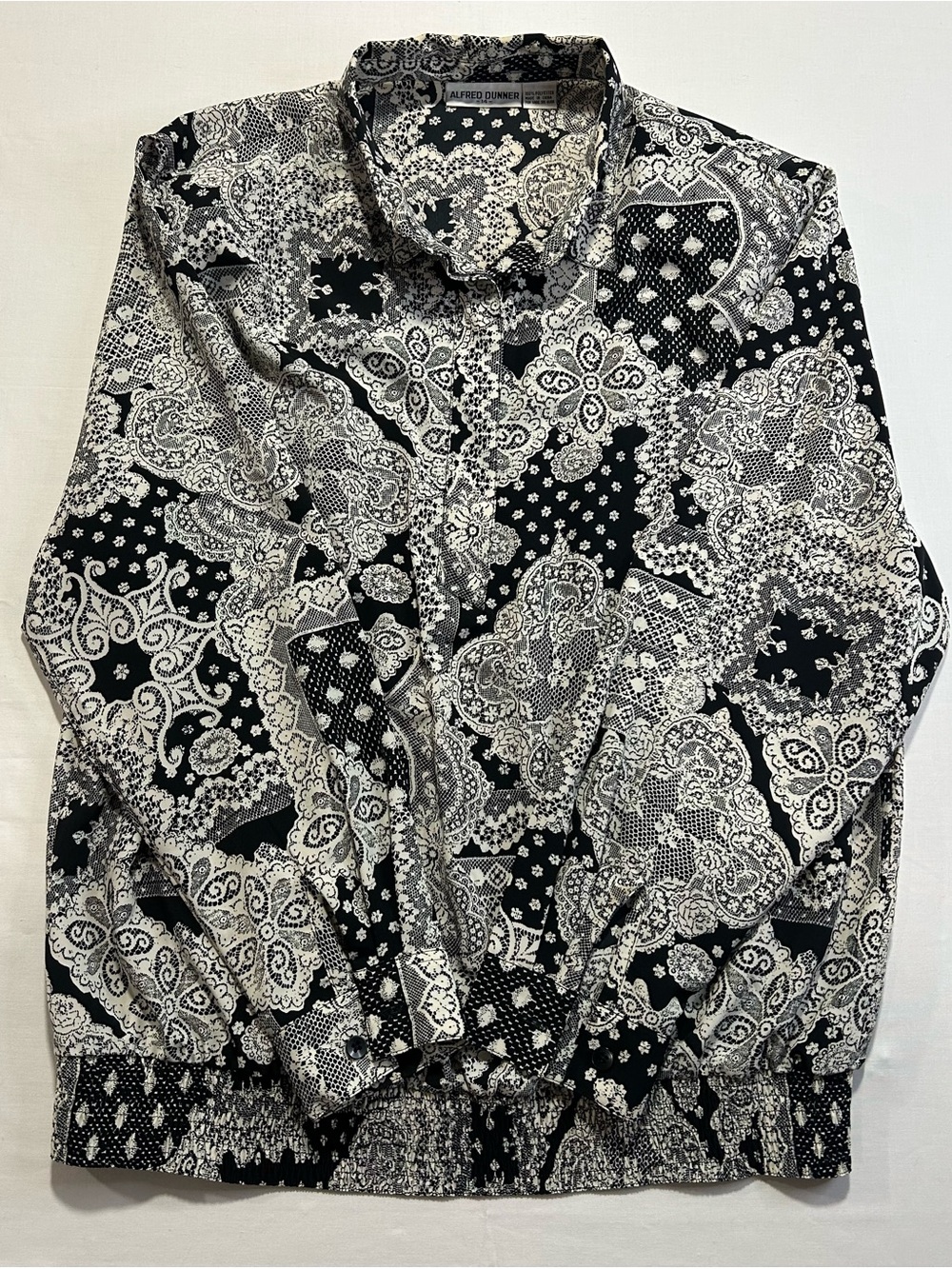 Alfred Dunner Black and White Paisley Button-Down Shirt